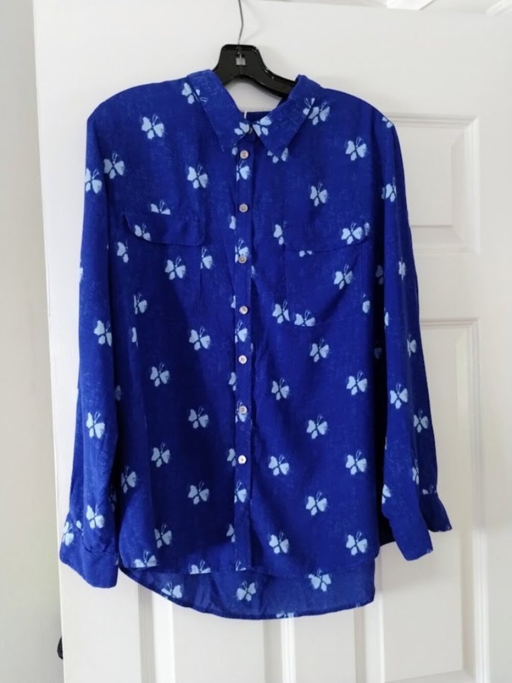 Turo by Vince Camuto Light Long Sleeve Shirt Indigo Blue w Butterflies XL
